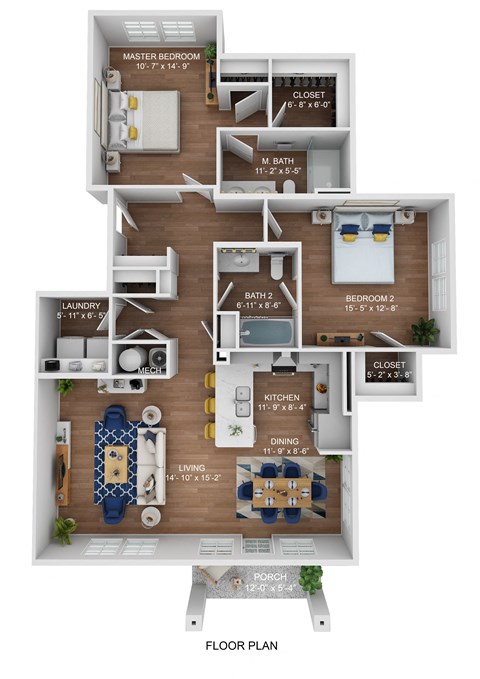 Floor plan for 2 beds, 2 baths, 1204 sqft